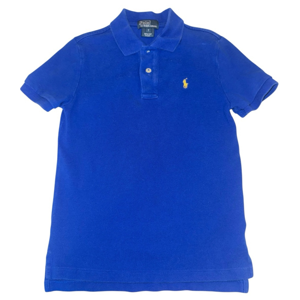 Boys Polo by Ralph Lauren Blue Polo Shirt Size 7 with Yellow Logo